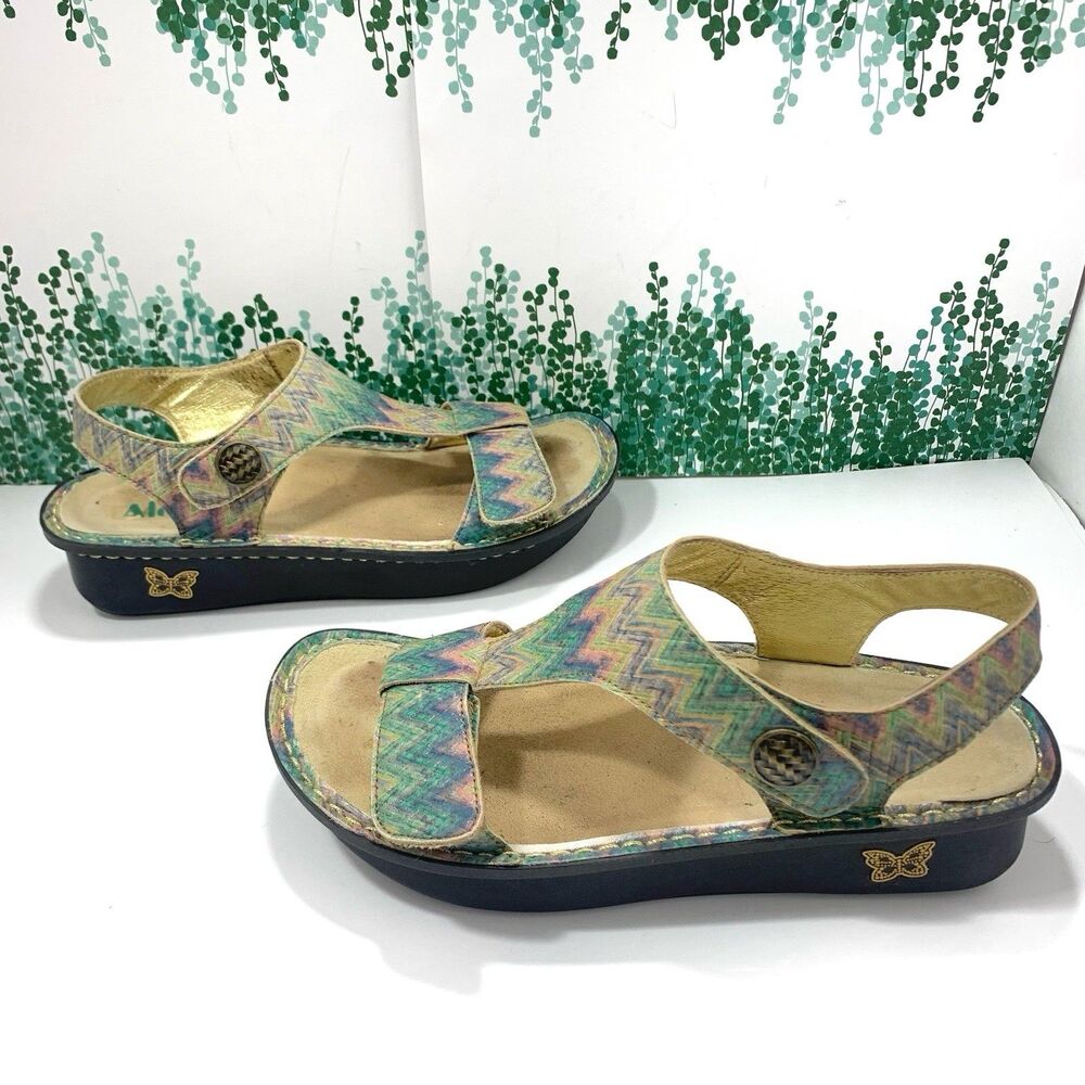 Alegria Leather Chrome Sandals Size 38 EU Or 8-8.5 US Womens